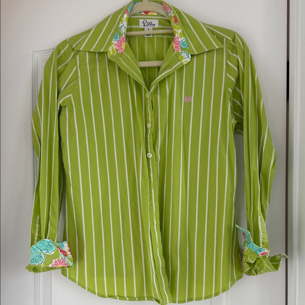 Lilly Pulitzer Lime Green Striped Blouse